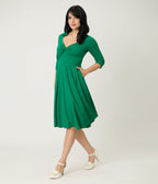 Unique Vintage Green Bengaline Front Twist Swing Dress - Unique Vintage - Womens, DRESSES, SWING