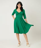 Unique Vintage Green Bengaline Front Twist Swing Dress - Unique Vintage - Womens, DRESSES, SWING