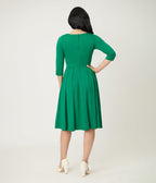 Unique Vintage Green Bengaline Front Twist Swing Dress - Unique Vintage - Womens, DRESSES, SWING