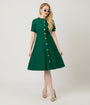 Unique Vintage Green Button Swing Dress