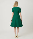 Unique Vintage Green Button Swing Dress - Unique Vintage - Womens, DRESSES, SWING