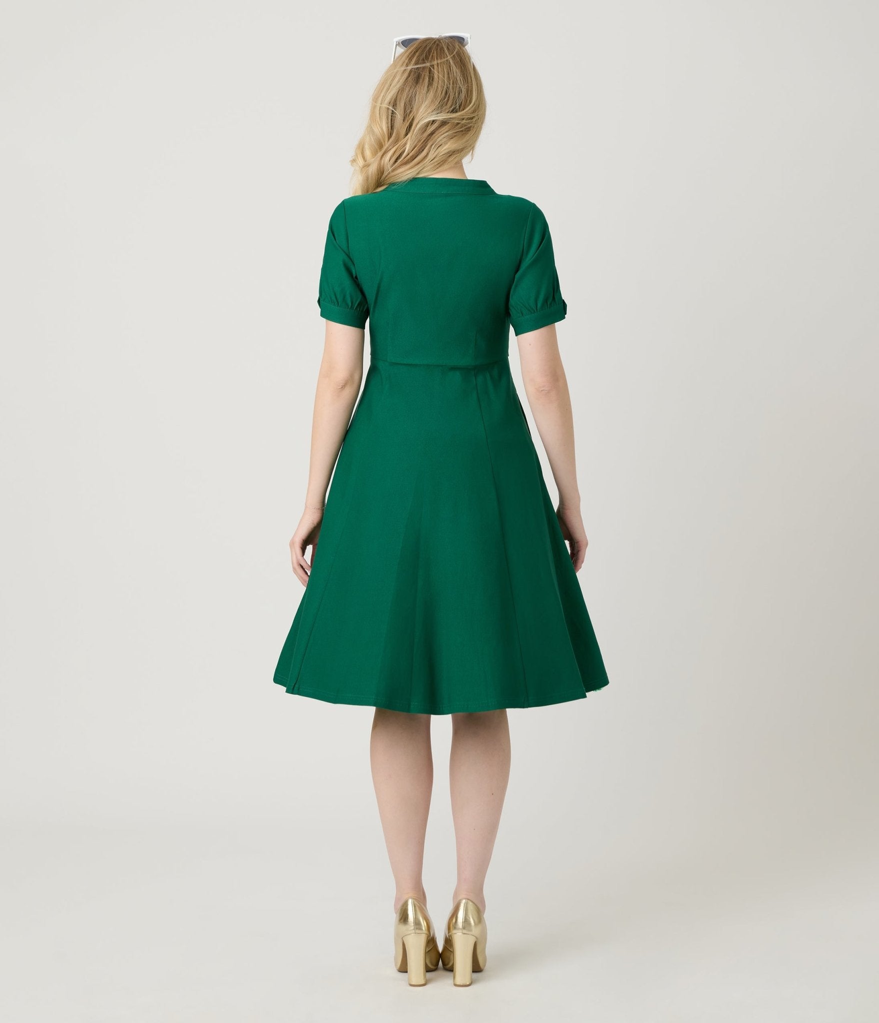 Unique Vintage Green Button Swing Dress - Unique Vintage - Womens, DRESSES, SWING