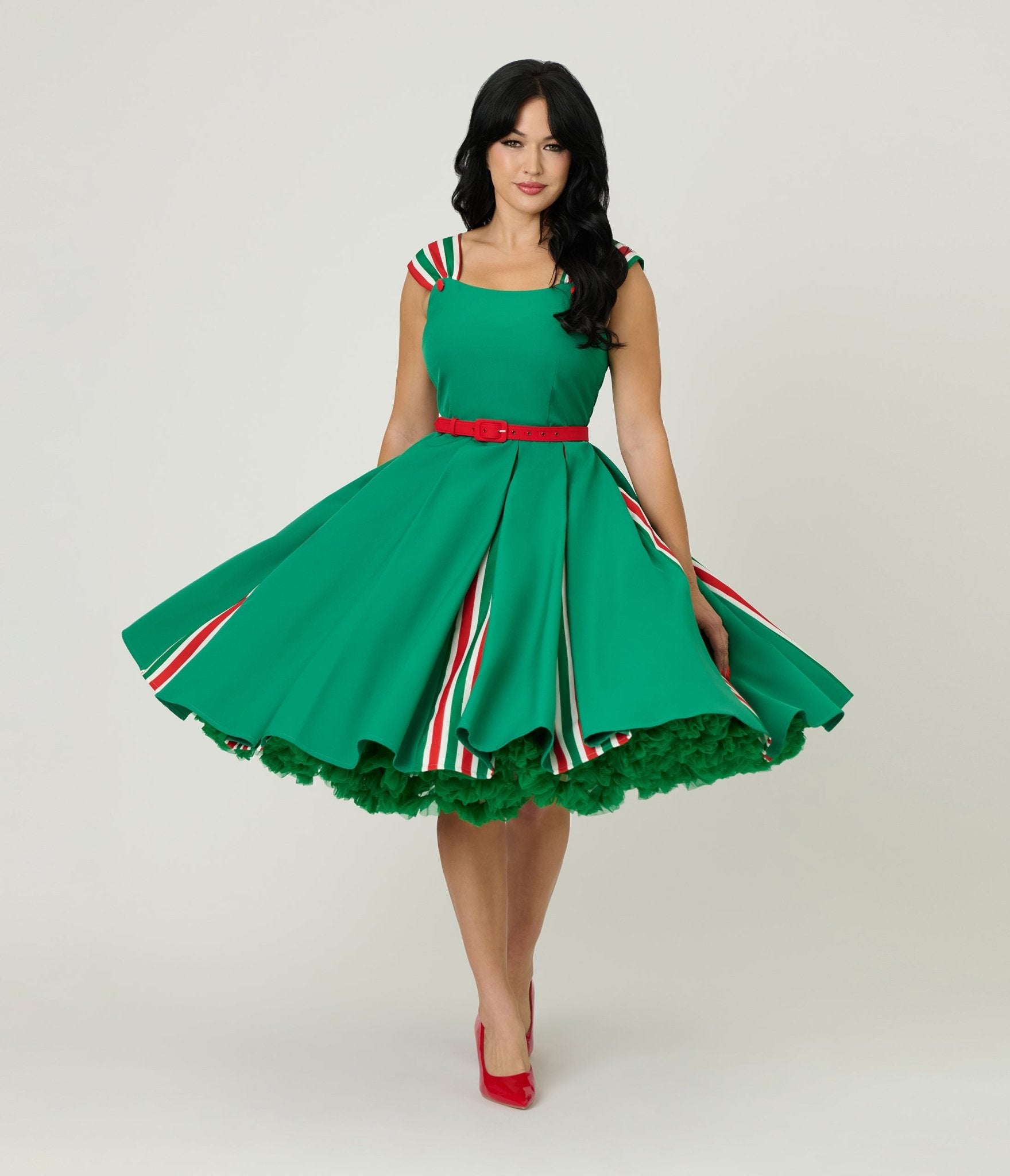 Unique Vintage Green & Candy Cane Stripe Swing Dress - Unique Vintage - Womens, DRESSES, SWING