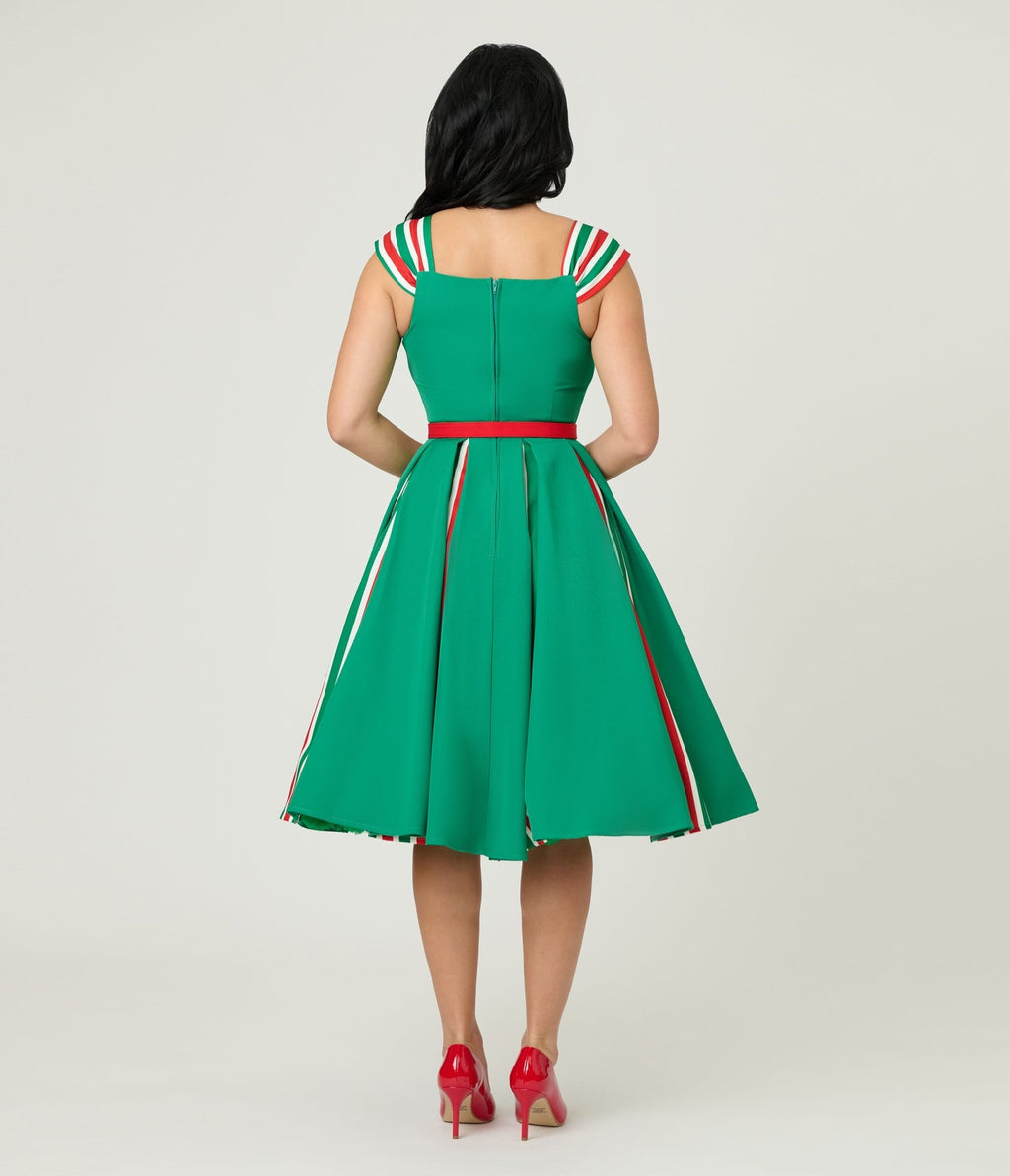 Unique Vintage Green & Candy Cane Stripe Swing Dress - Unique Vintage - Womens, DRESSES, SWING