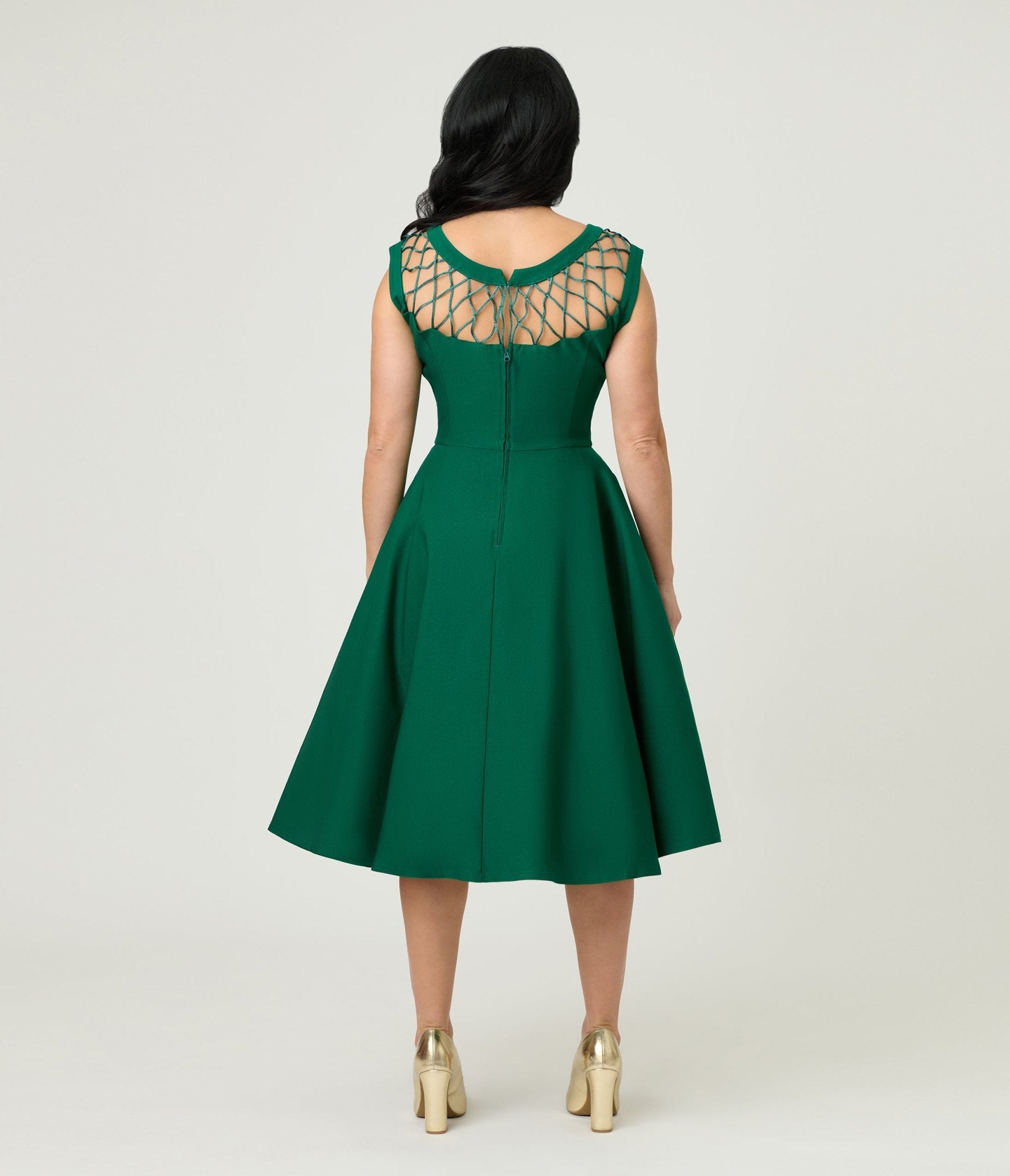 Unique Vintage Green Diamond Cable Swing Dress - Unique Vintage - Womens, DRESSES, SWING