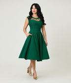 Unique Vintage Green Diamond Cable Swing Dress - Unique Vintage - Womens, DRESSES, SWING