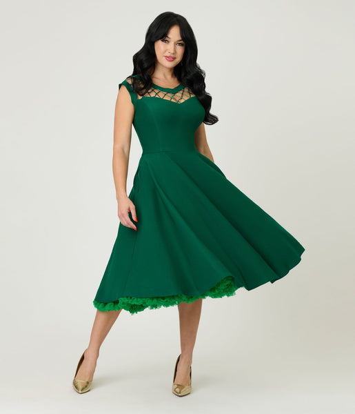 Unique Vintage Green Diamond Cable Swing Dress