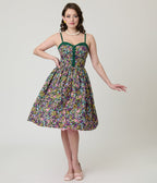Unique Vintage Green Ditzy Floral Sweetheart Cotton Swing Dress - Unique Vintage - Womens, DRESSES, SWING