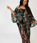 Unique Vintage Green Floral Embossed Velvet Long Kimono - Unique Vintage - Womens, FLAPPER, COATS