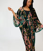 Unique Vintage Green Floral Embossed Velvet Long Kimono