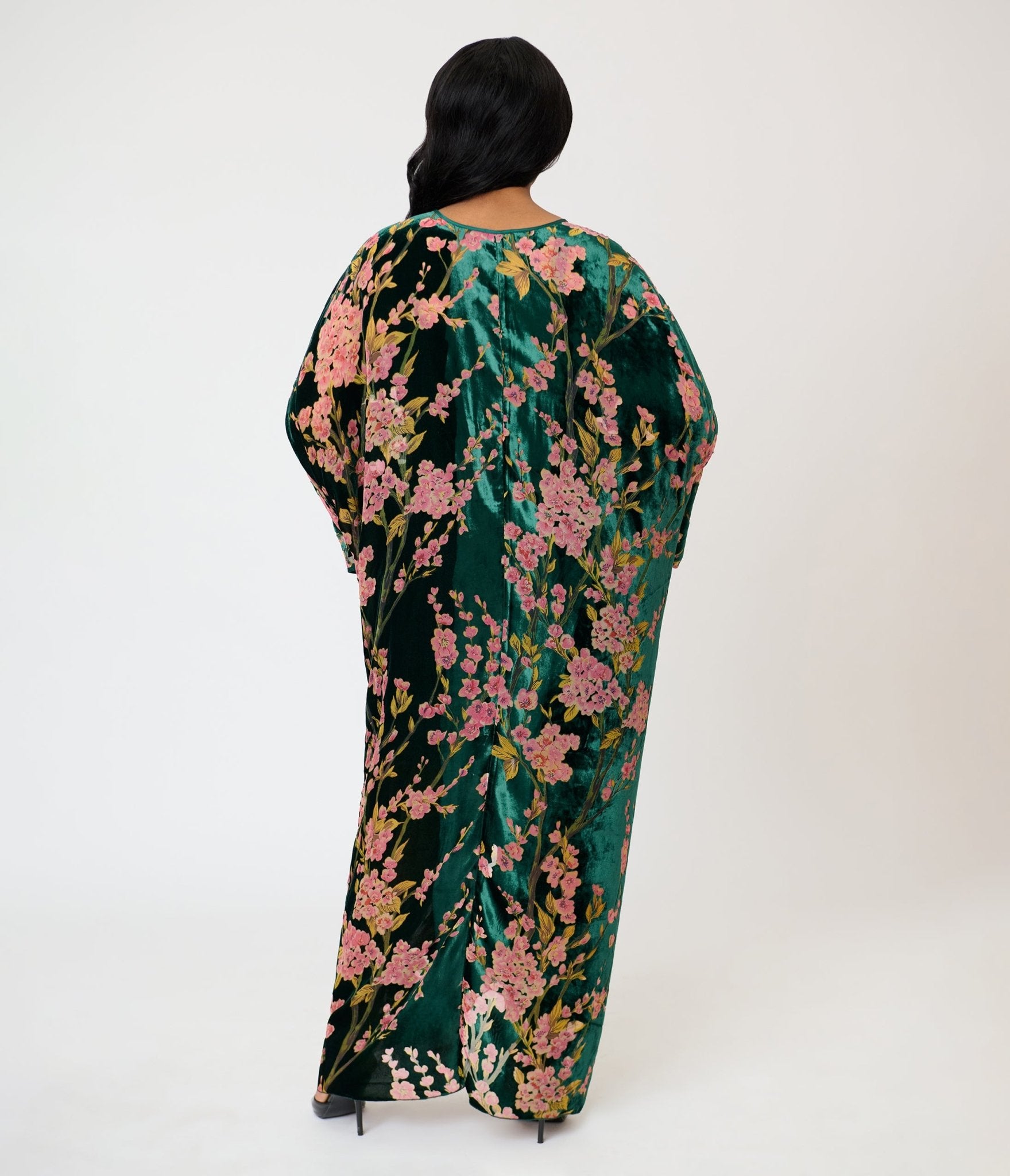 Unique Vintage Green Floral Embossed Velvet Long Kimono - Unique Vintage - Womens, FLAPPER, COATS
