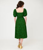 Unique Vintage Green Floral Jacquard Sweetheart Swing Dress - Unique Vintage - Womens, DRESSES, SWING
