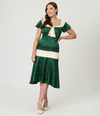 Unique Vintage Green Floral Jacquard Wilshire Flapper Dress - Unique Vintage - Womens, FLAPPER, SLEEVELESS NON BEADED