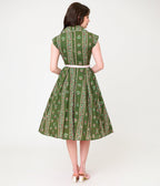 Unique Vintage Green Floral Stripe Shirt Swing Dress - Unique Vintage - Womens, DRESSES, SWING