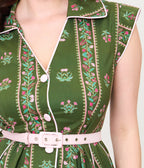 Unique Vintage Green Floral Stripe Shirt Swing Dress - Unique Vintage - Womens, DRESSES, SWING