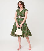 Unique Vintage Green Floral Stripe Shirt Swing Dress - Unique Vintage - Womens, DRESSES, SWING