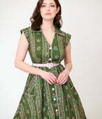 Unique Vintage Green Floral Stripe Shirt Swing Dress - Unique Vintage - Womens, DRESSES, SWING