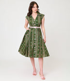Unique Vintage Green Floral Stripe Shirt Swing Dress - Unique Vintage - Womens, DRESSES, SWING