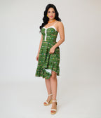 Unique Vintage Green Floral Sweetheart Swing Dress - Unique Vintage - Womens, DRESSES, SWING