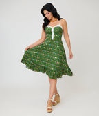 Unique Vintage Green Floral Sweetheart Swing Dress - Unique Vintage - Womens, DRESSES, SWING
