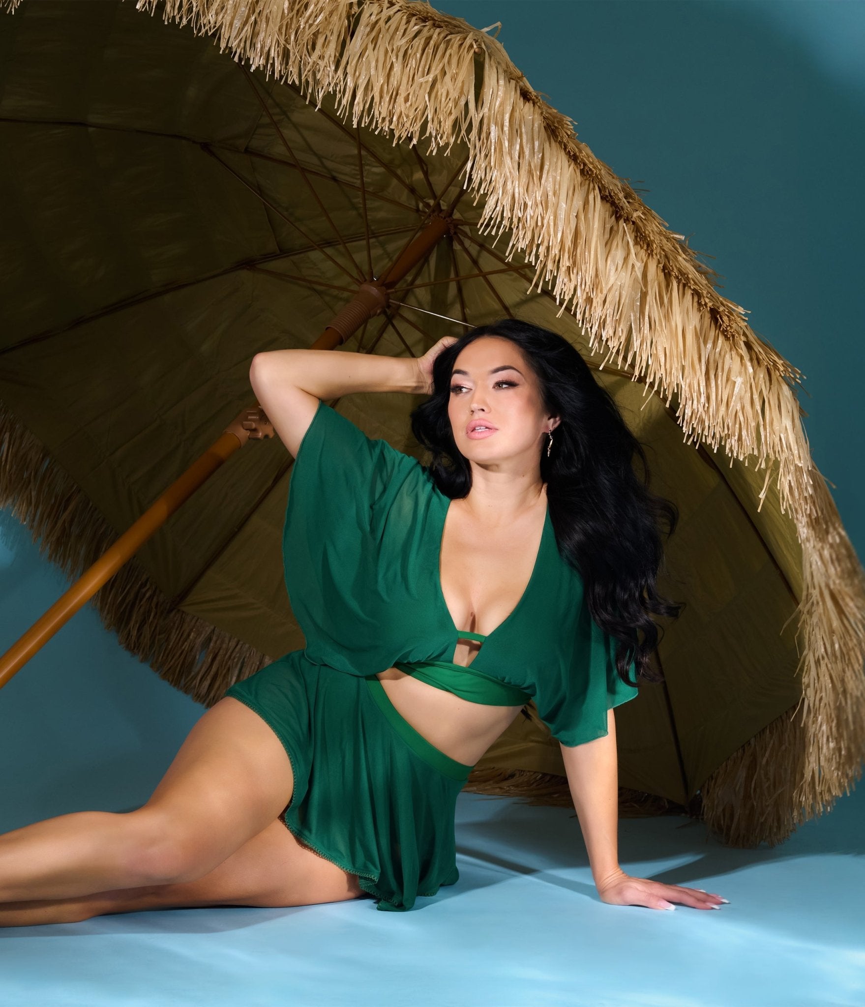Unique Vintage Green Flutter Sleeve Swim Top - Unique Vintage - Womens, SWIM, TOP