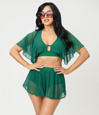 Unique Vintage Green Flutter Sleeve Swim Top - Unique Vintage - Womens, SWIM, TOP