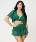 Unique Vintage Green Flutter Sleeve Swim Top - Unique Vintage - Womens, SWIM, TOP