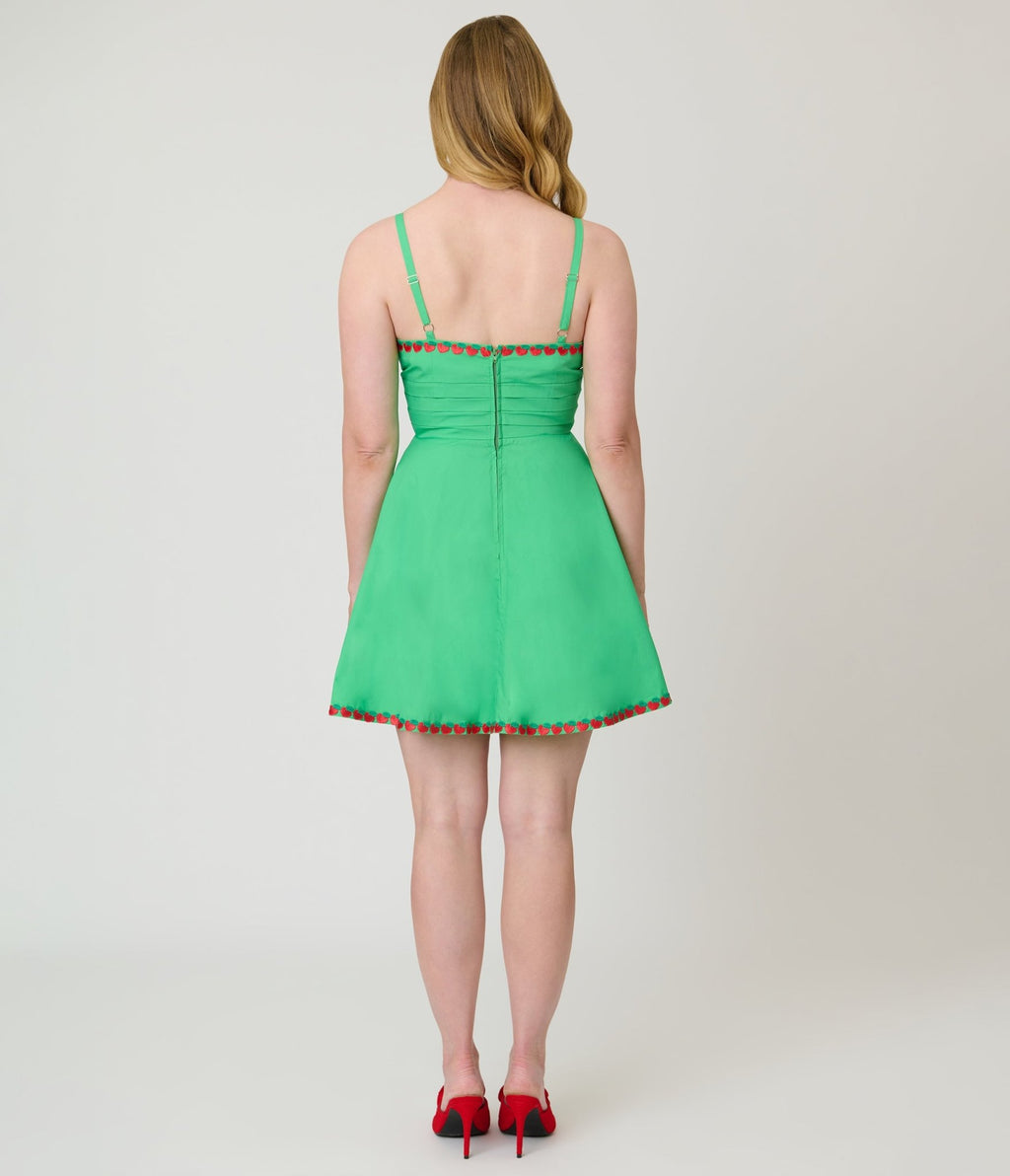Unique Vintage Green & Fruit Trim Cotton Flare Dress - Unique Vintage - Womens, DRESSES, FIT AND FLARE