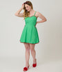 Unique Vintage Green & Fruit Trim Cotton Flare Dress