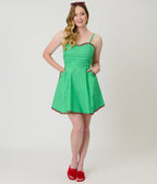 Unique Vintage Green & Fruit Trim Cotton Flare Dress - Unique Vintage - Womens, DRESSES, FIT AND FLARE