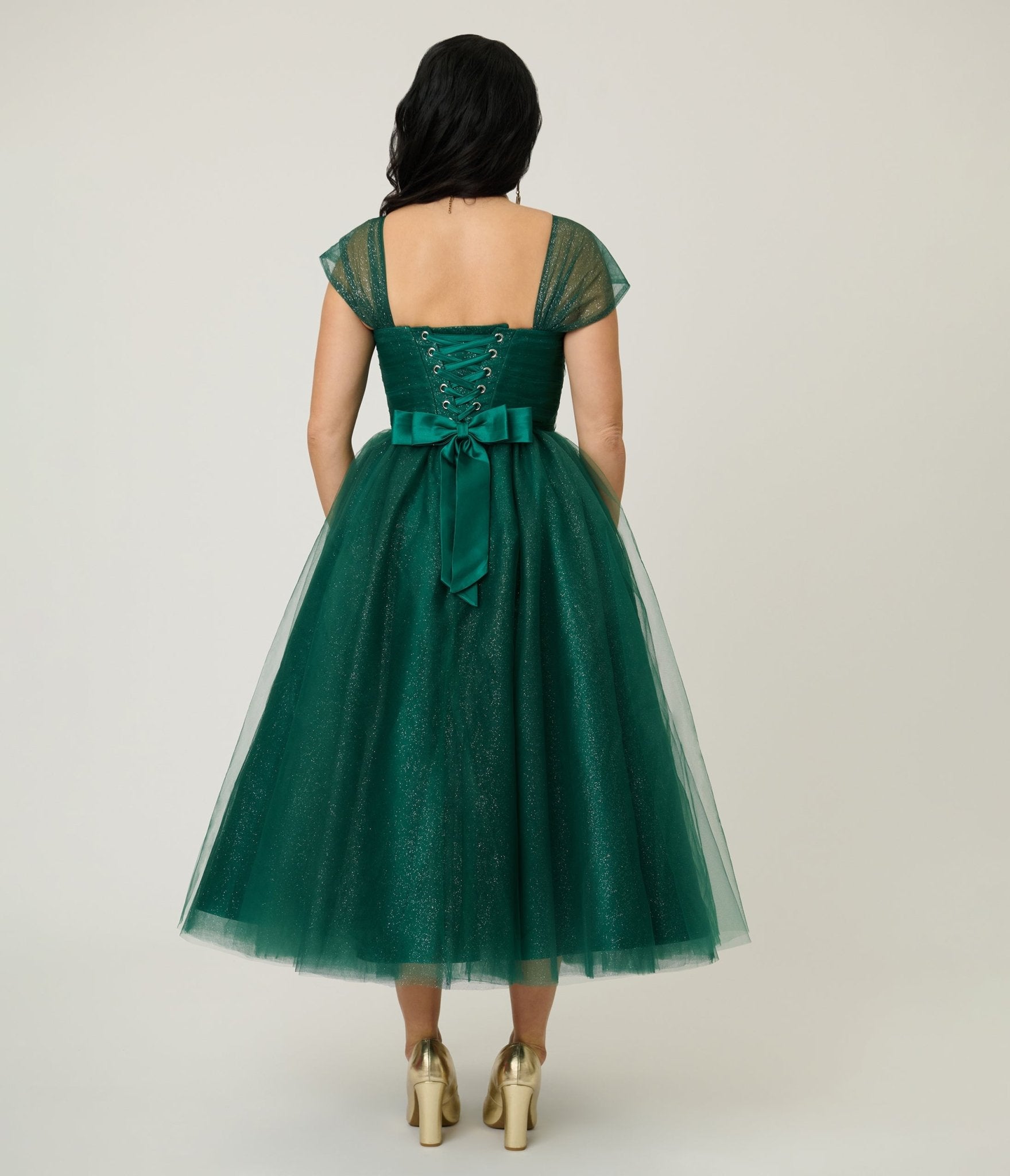 Unique Vintage Green Glitter 1950's Tea Length Gown Unique Vintage Green Glitter 1950's Tea Length Gown