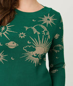 Unique Vintage Green & Gold Celestial Minou Sweater - Unique Vintage - Womens, TOPS, SWEATERS