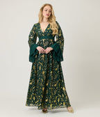 Unique Vintage Green & Gold Foil Peacock Print Maxi Dress - Unique Vintage - Womens, DRESSES, MAXI