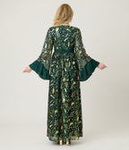 Unique Vintage Green & Gold Foil Peacock Print Maxi Dress - Unique Vintage - Womens, DRESSES, MAXI