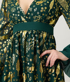 Unique Vintage Green & Gold Foil Peacock Print Maxi Dress - Unique Vintage - Womens, DRESSES, MAXI