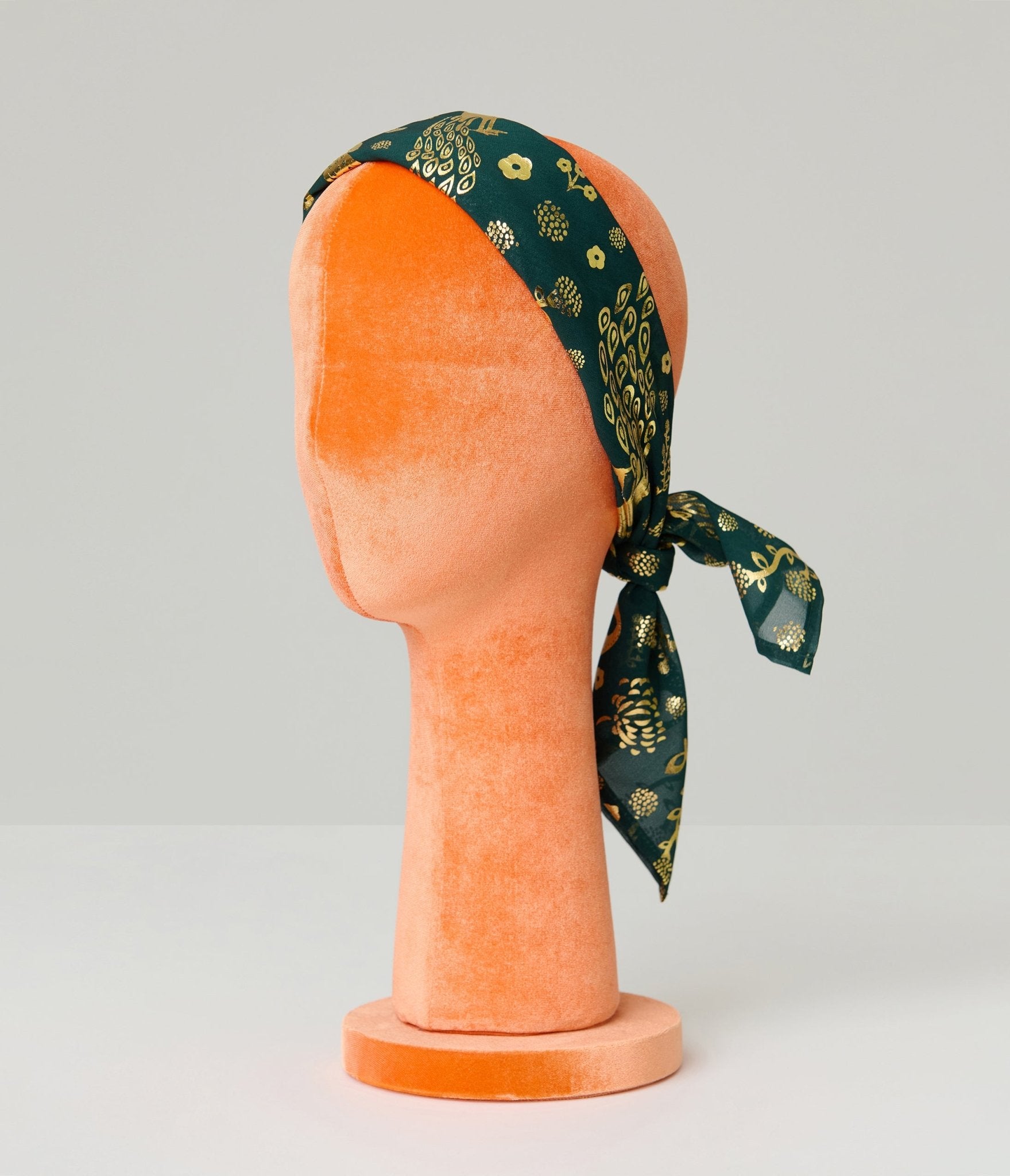 Unique Vintage Green & Gold Foil Peacock Printed Scarf - Unique Vintage - Womens, ACCESSORIES, HAIR