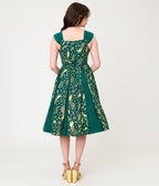 Unique Vintage Green & Gold Peacock Swing Dress - Unique Vintage - Womens, DRESSES, SWING