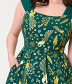 Unique Vintage Green & Gold Peacock Swing Dress - Unique Vintage - Womens, DRESSES, SWING