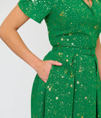 Unique Vintage Green & Gold Star Dahlia Swing Dress - Unique Vintage - Womens, DRESSES, SWING