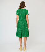 Unique Vintage Green & Gold Star Dahlia Swing Dress - Unique Vintage - Womens, DRESSES, SWING