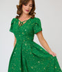 Unique Vintage Green & Gold Star Dahlia Swing Dress