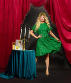 Unique Vintage Green & Gold Star Swing Dress - Unique Vintage - Womens, DRESSES, SWING