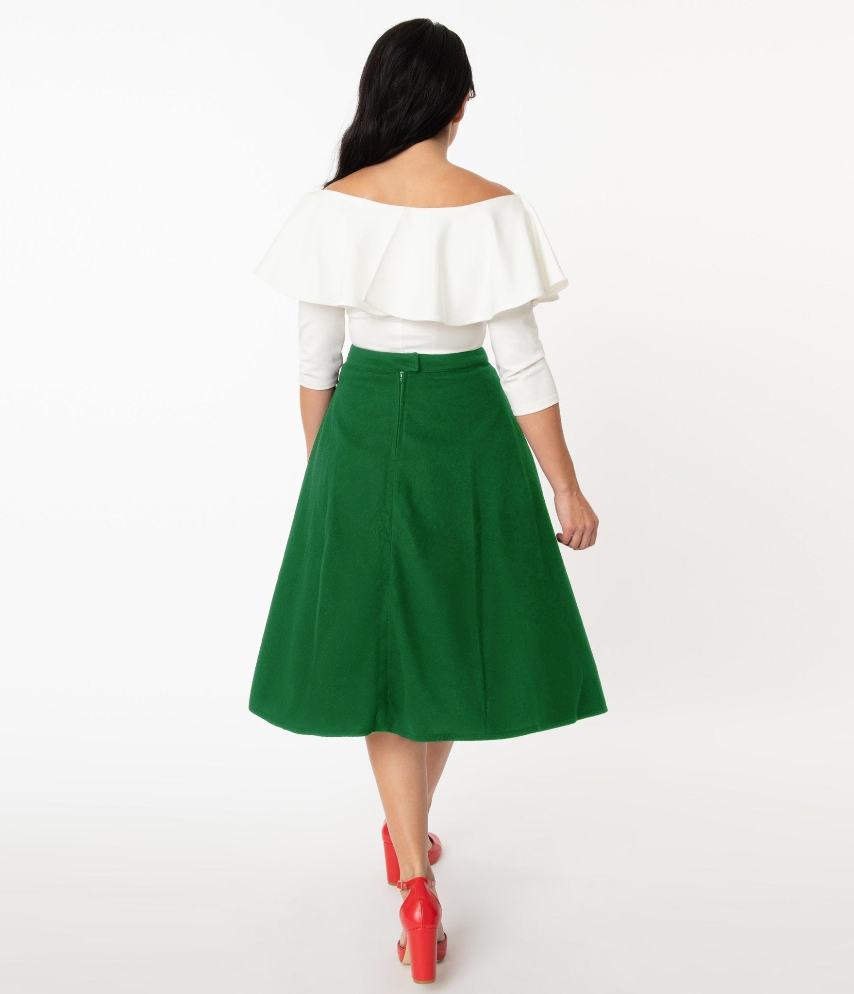 Unique Vintage Green Green Red Nose Reindeer Soda Shop Swing Skirt - Unique Vintage - Womens, BOTTOMS, SKIRTS