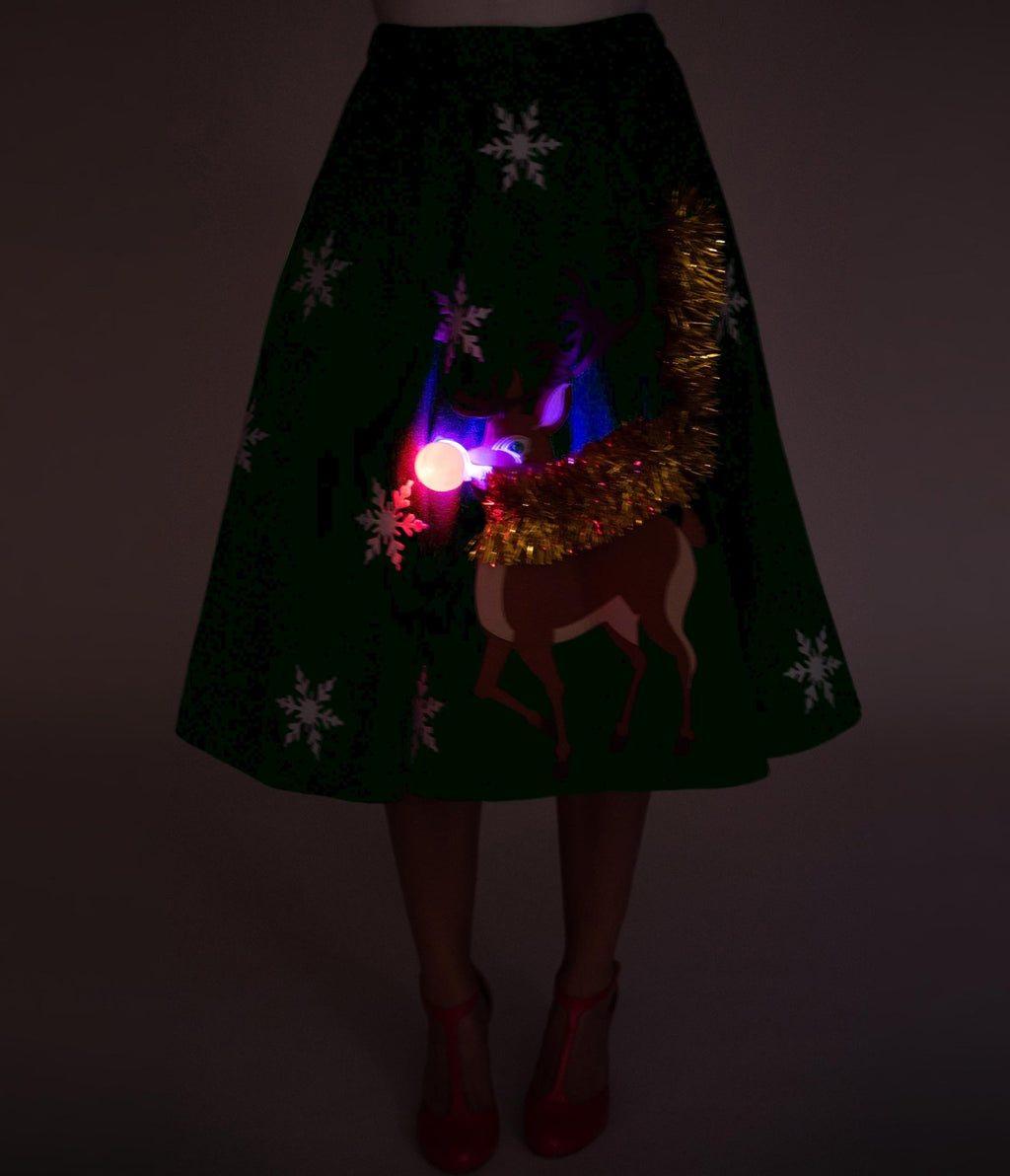 Unique Vintage Green Green Red Nose Reindeer Soda Shop Swing Skirt - Unique Vintage - Womens, BOTTOMS, SKIRTS