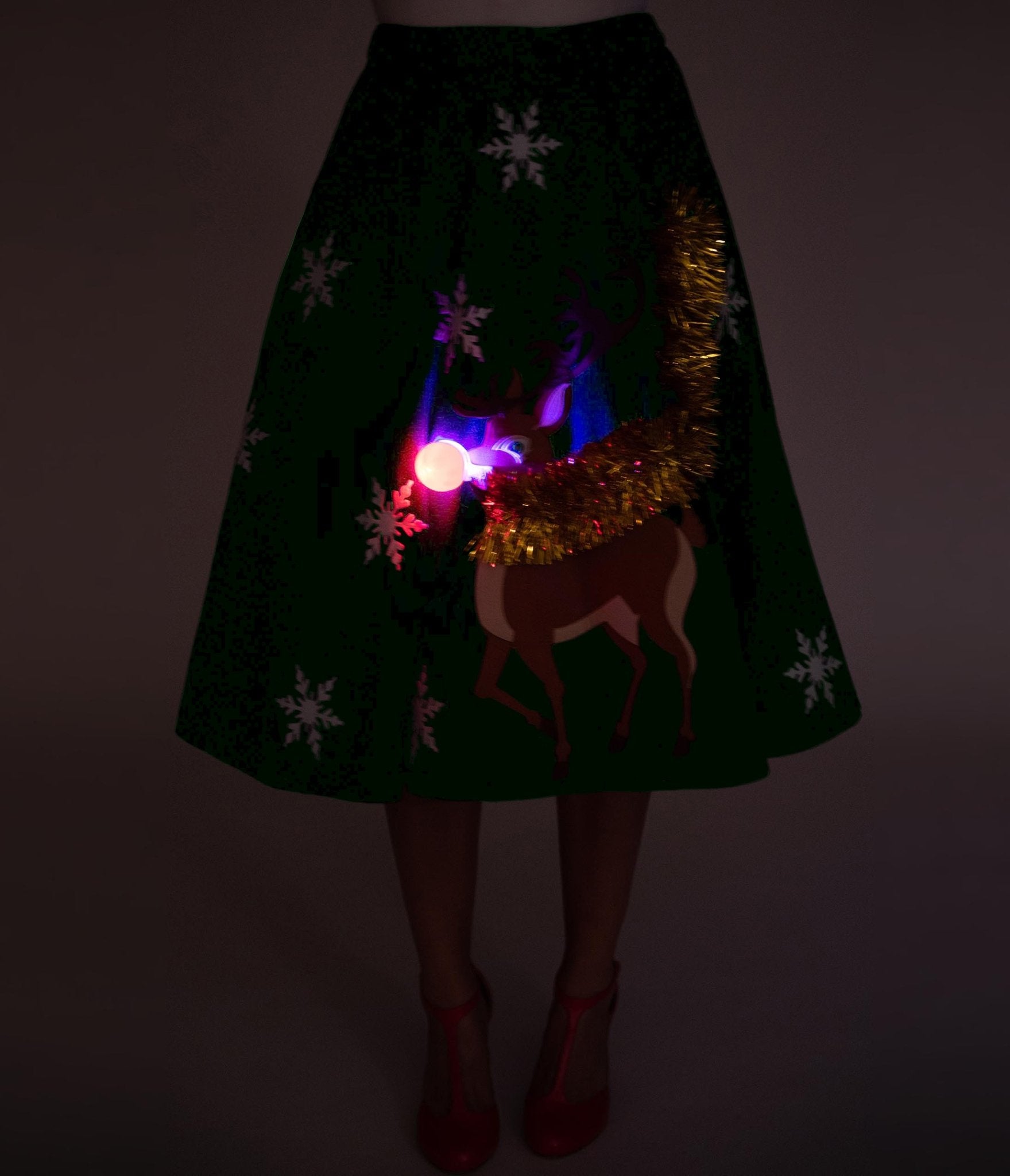 Unique Vintage Green Green Red Nose Reindeer Soda Shop Swing Skirt - Unique Vintage - Womens, BOTTOMS, SKIRTS