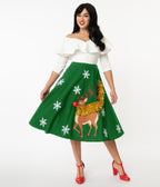 Unique Vintage Green Green Red Nose Reindeer Soda Shop Swing Skirt - Unique Vintage - Womens, BOTTOMS, SKIRTS