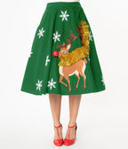 Unique Vintage Green Green Red Nose Reindeer Soda Shop Swing Skirt - Unique Vintage - Womens, BOTTOMS, SKIRTS