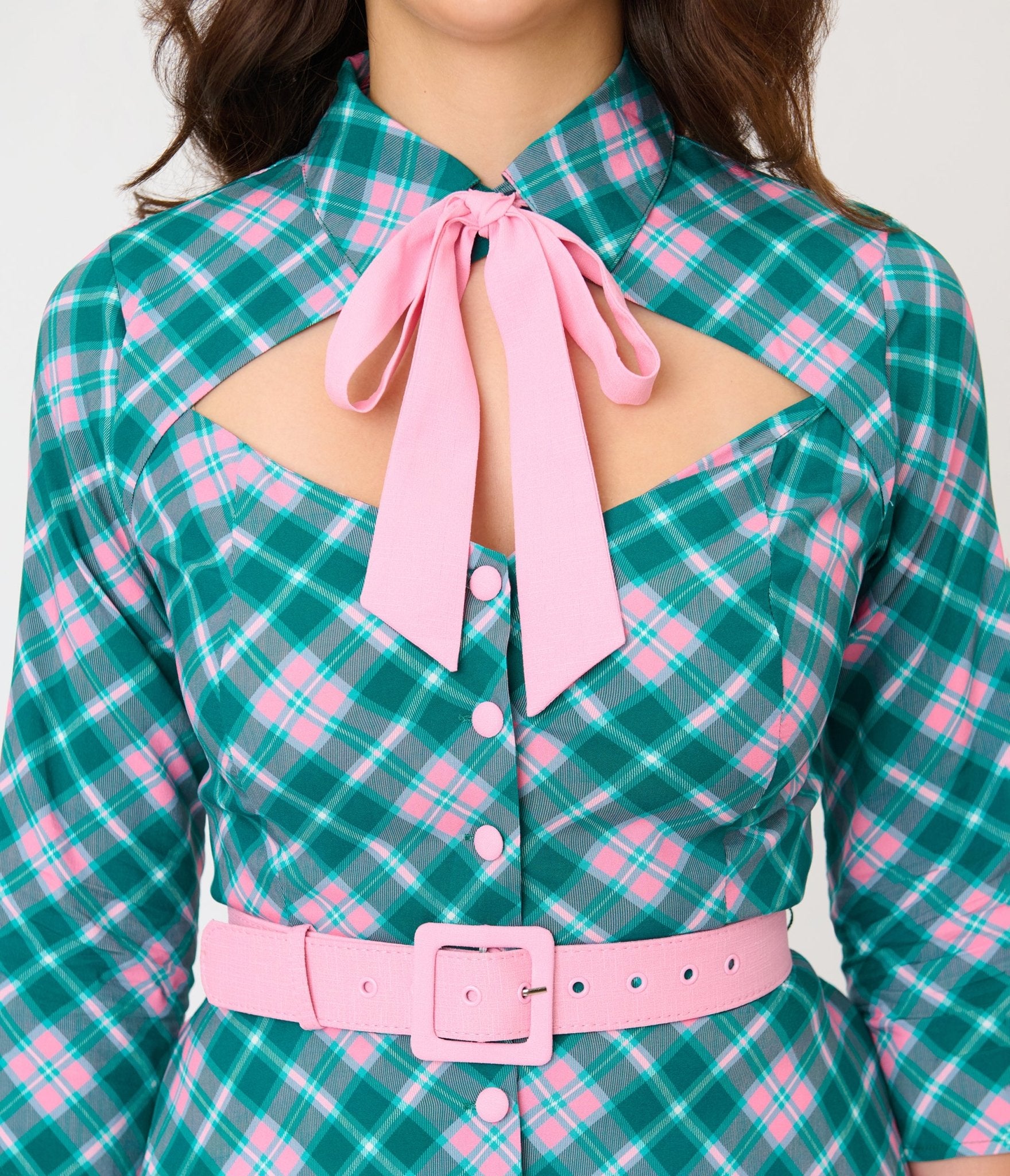 Unique Vintage Green & Light Pink Bias Plaid Swing Dress - Unique Vintage - Womens, DRESSES, SWING