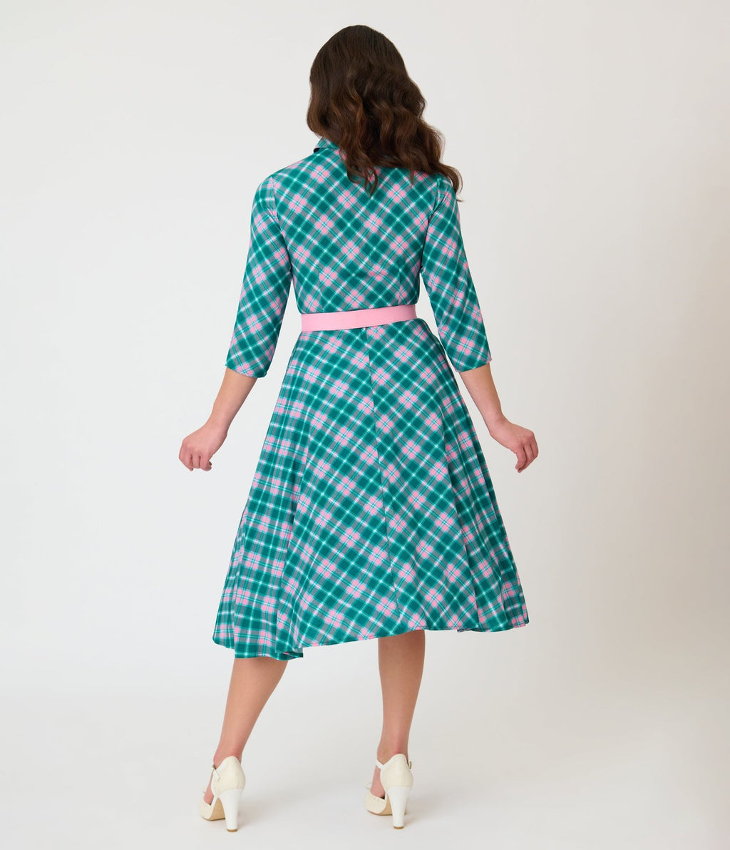 womens green tartan dress Wool Autumn Midi dresses | XS plaid