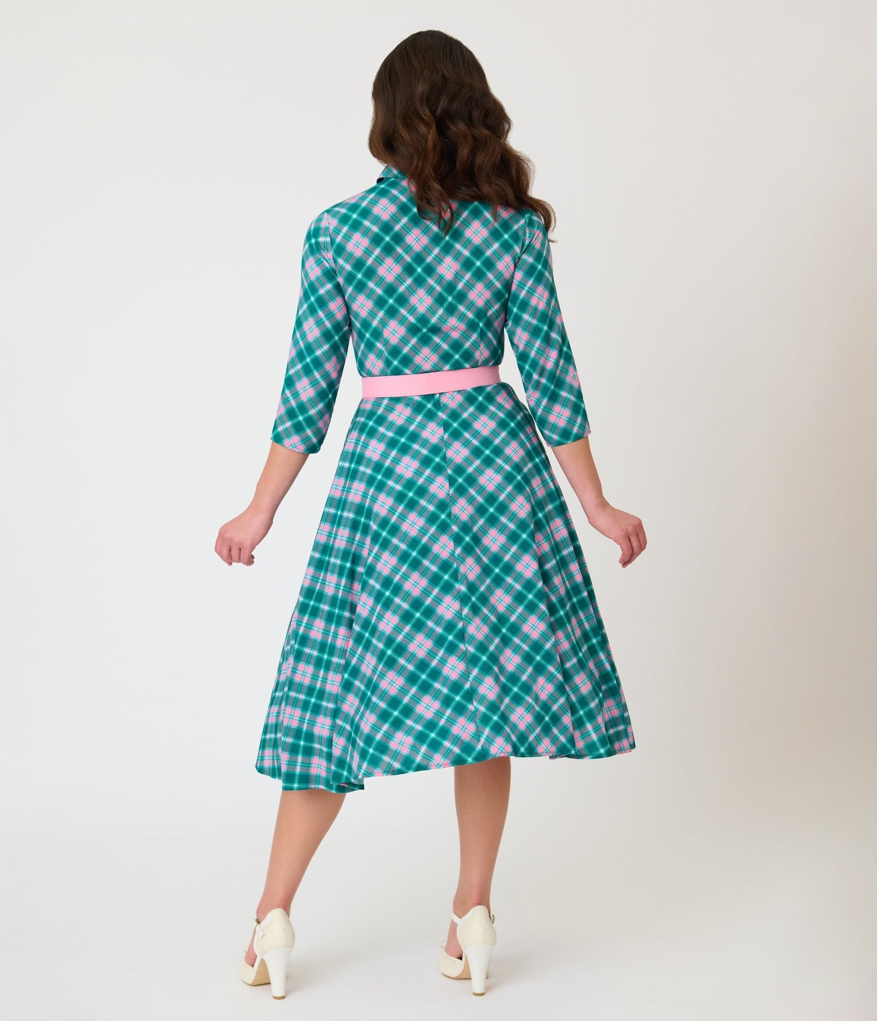Unique Vintage Green & Light Pink Bias Plaid Swing Dress - Unique Vintage - Womens, DRESSES, SWING